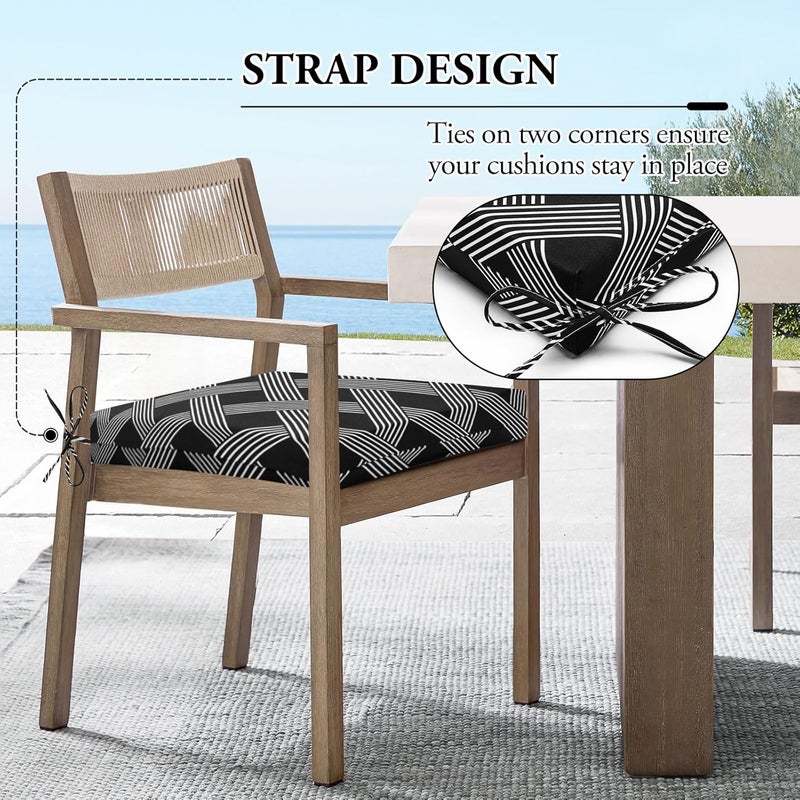 Wellsin Outdoor Chair Cushions for Patio Furniture - Outdoor Cushions for Chairs - Water Resistant Patio Chair Cushions Set of 4, 18.5"X16"X3", Black Geometry - Image 5